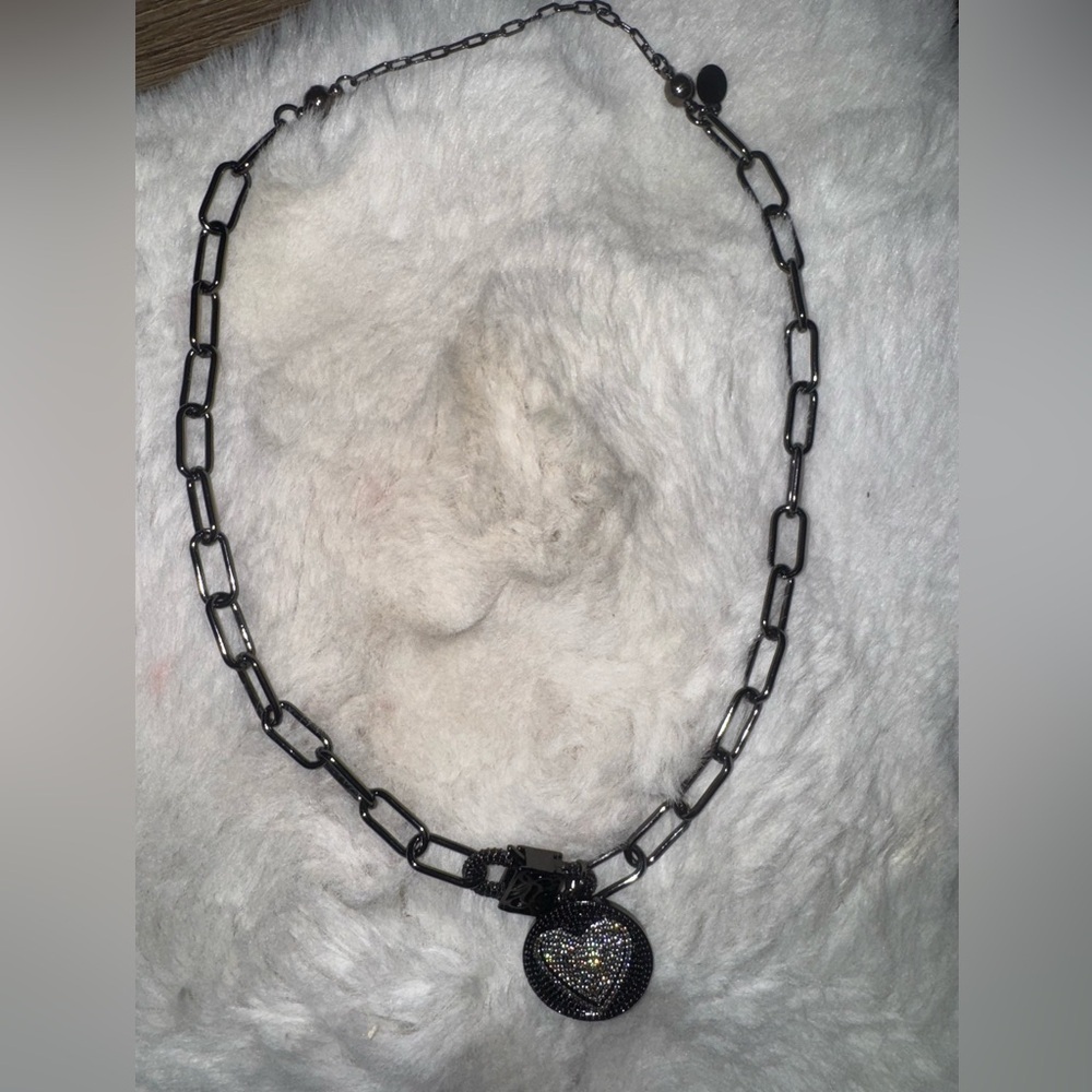 By Alexa Rae bar Melania Clara Priscilla heart Black Chain Necklace gunmetal - Picture 1 of 2